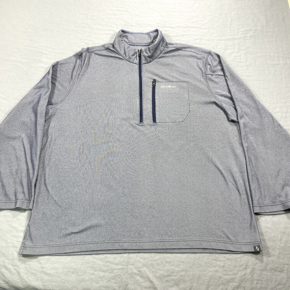 Eddie Bauer Shirt Mens 2XL Gray Blue Travex 1/4 Zip Pullover Lightweight Outdoor